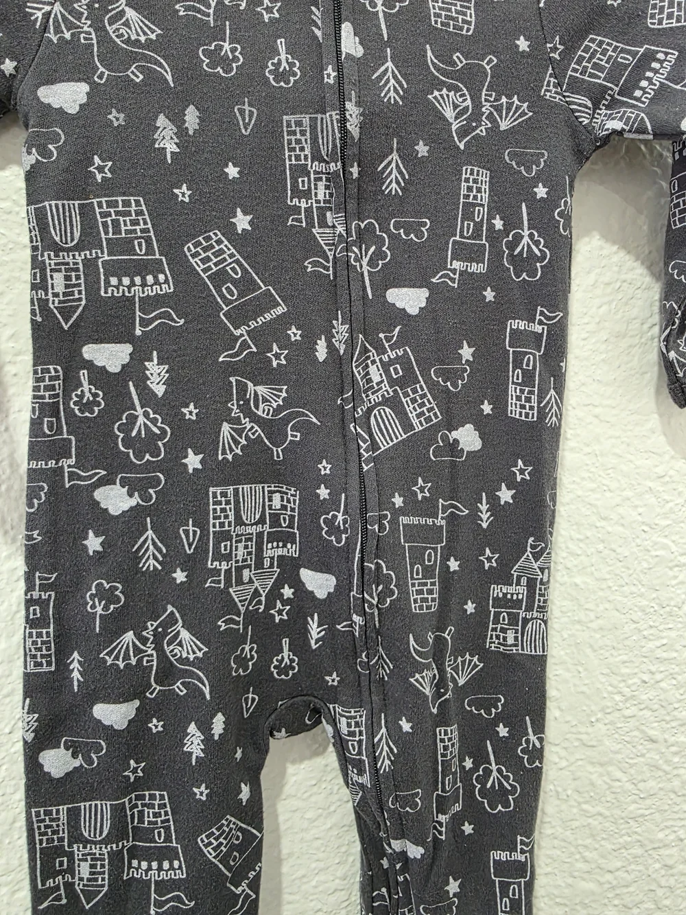 Cozy Black Castle Print Footed One-Piece for Kids